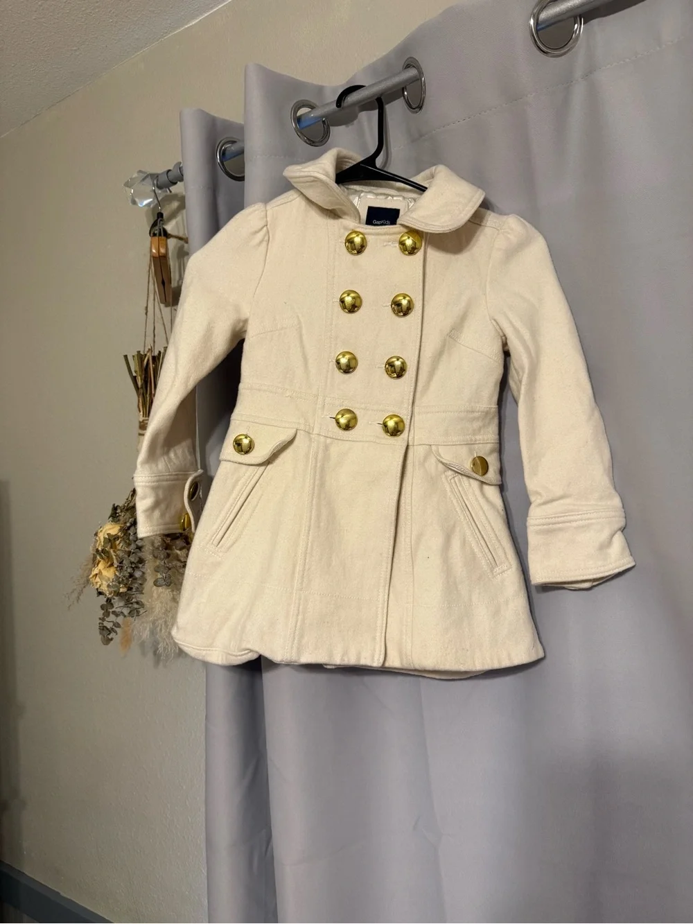 GAP White Double-Breasted Pea Coat with Gold Buttons